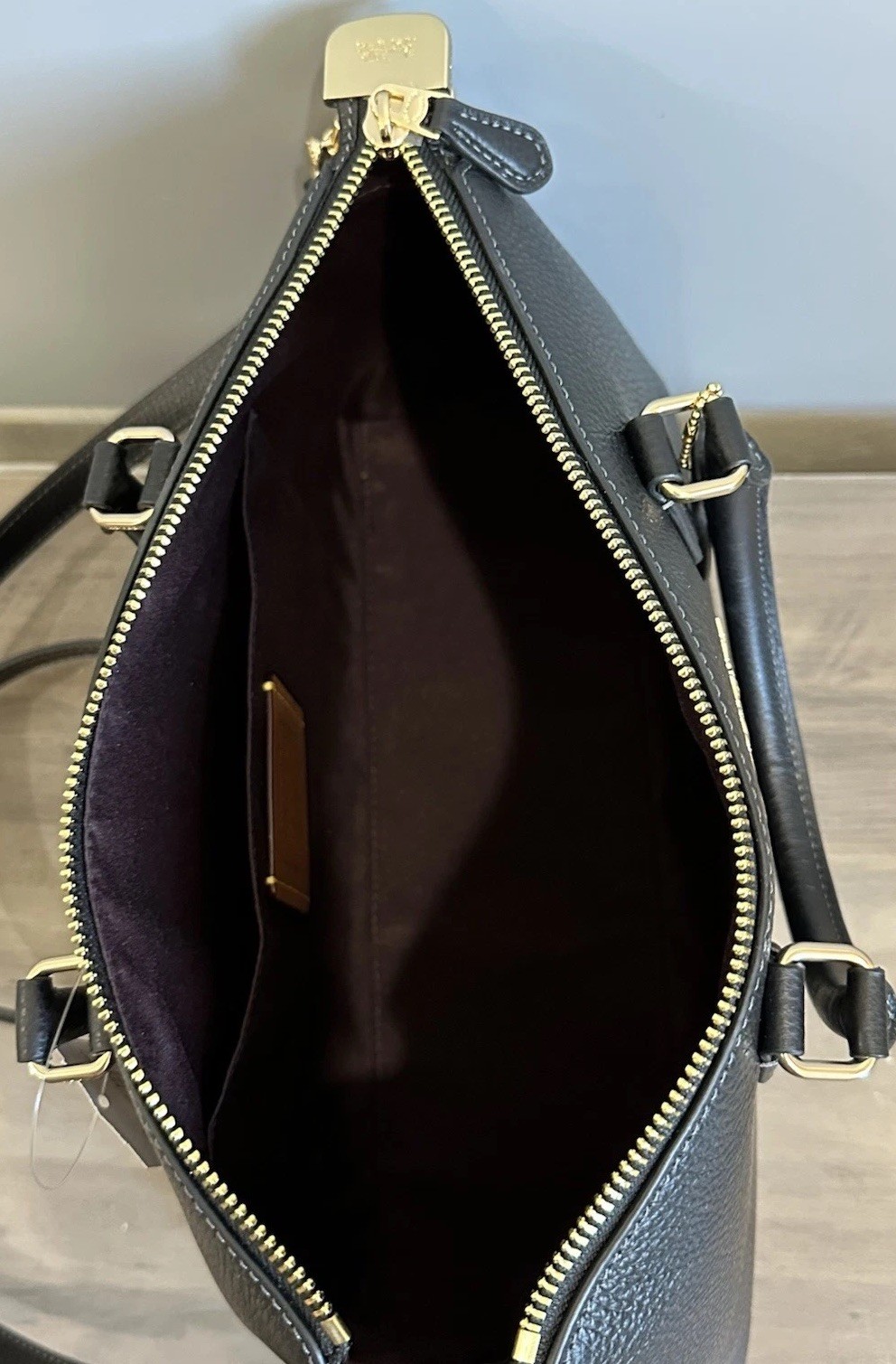 COACH Georgia Satchel Bag In Refined Pebble Leather – CR156 – Gold/Black