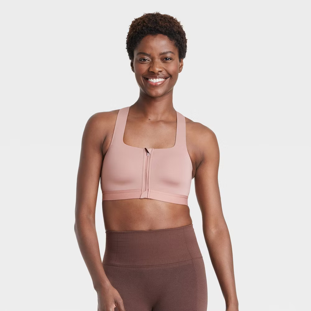 All In Motion Sports Bra Keyhole Women’s Sculpt High Support Zip-Front Bra