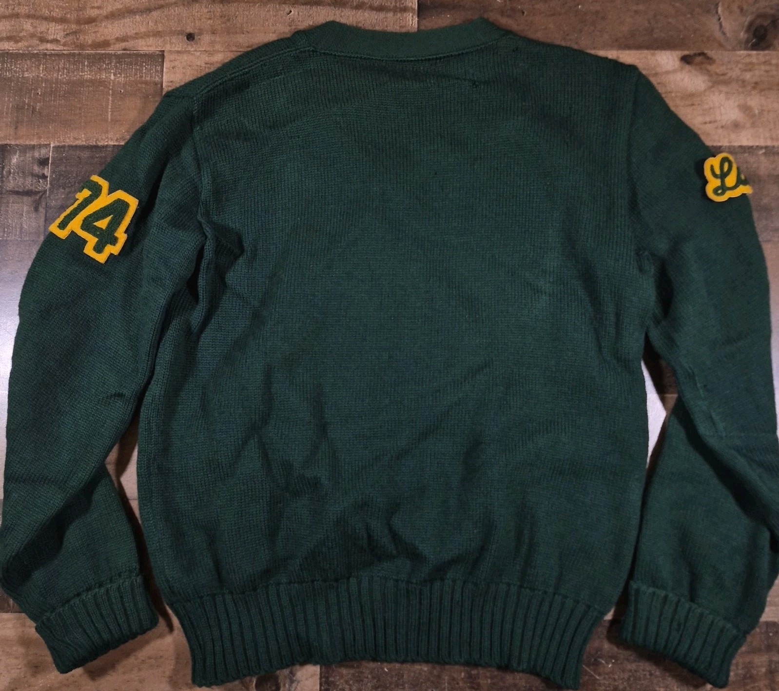 Vintage Letterman Varsity Sweater Womens 38 Green Wool Dehen Knitting 50s School