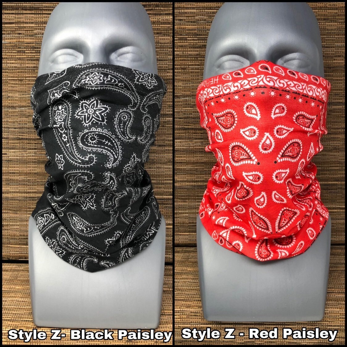 Black Paisley Face Mask Neck Gaiter Motorcycle Balaclava Tube Bandana Bike Mask