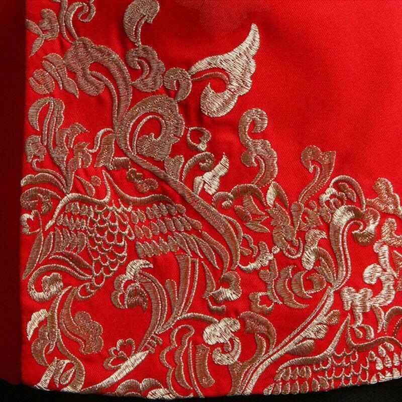 Men Red Tang Suit Chinese Wedding Suit Jacket Embroidery Pattern Jacket