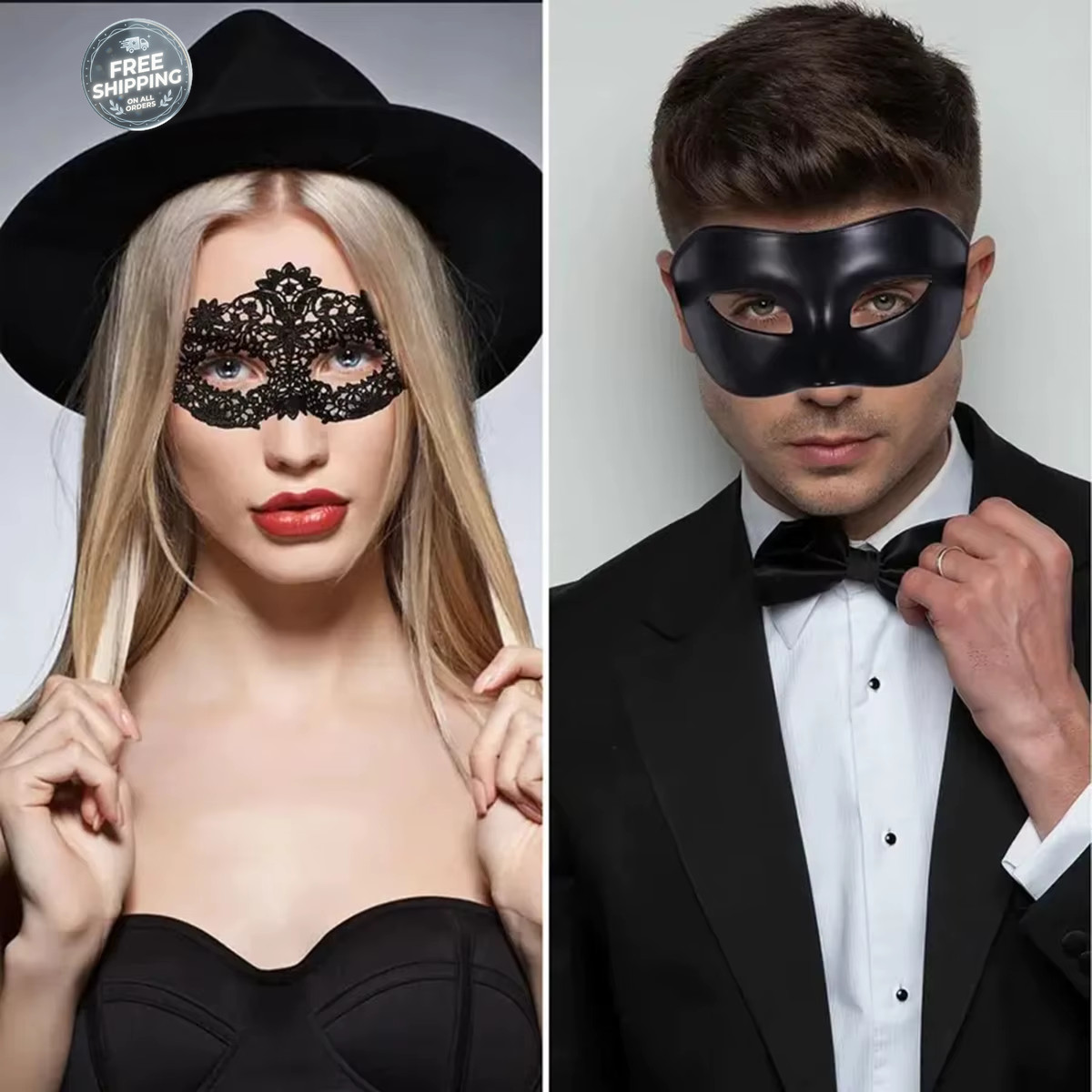 Elegant Black Lace Masquerade Mask for Couples Perfect Venetian Party Mardi