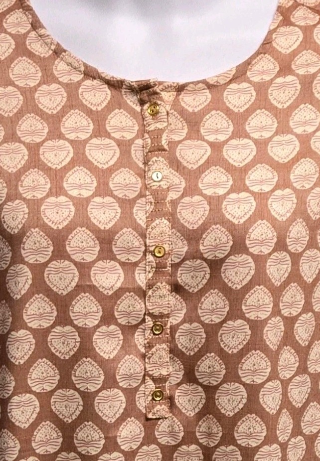 Fusion Kurta Womens Size XXL Brown Cream Printed Long Sleeve Pullover