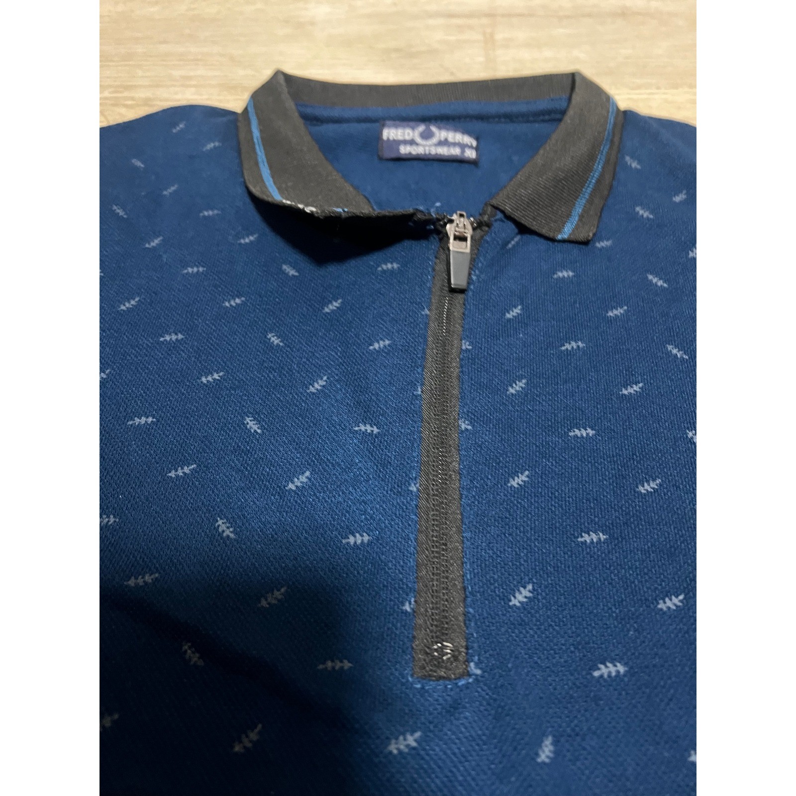 Fred Perry Mens Vintage Blue All Over Print Zip Polo Shirt XL Punk Oi! GBH