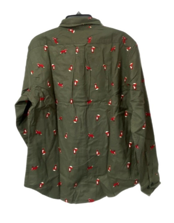 Lands End Mens Flannel Shirt Green w/Fox S, M, L, XL, New-no tag, FREE SHIP