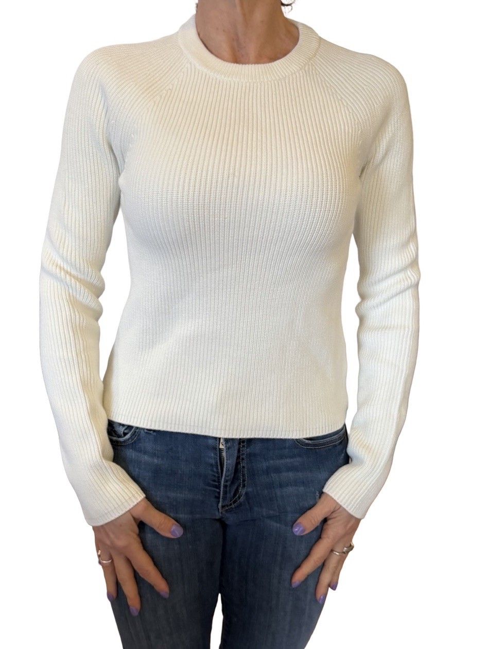 BANANA REPUBLIC Ribbed Crew-Neck Pullover Sweater XS Minimalist Snow Day NWT