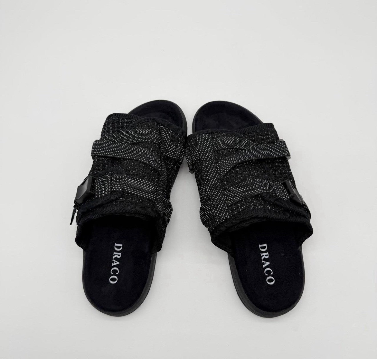 DRACO Men’s Black Slide Sandals Size 11 Adjustable Strap Synthetic Logo