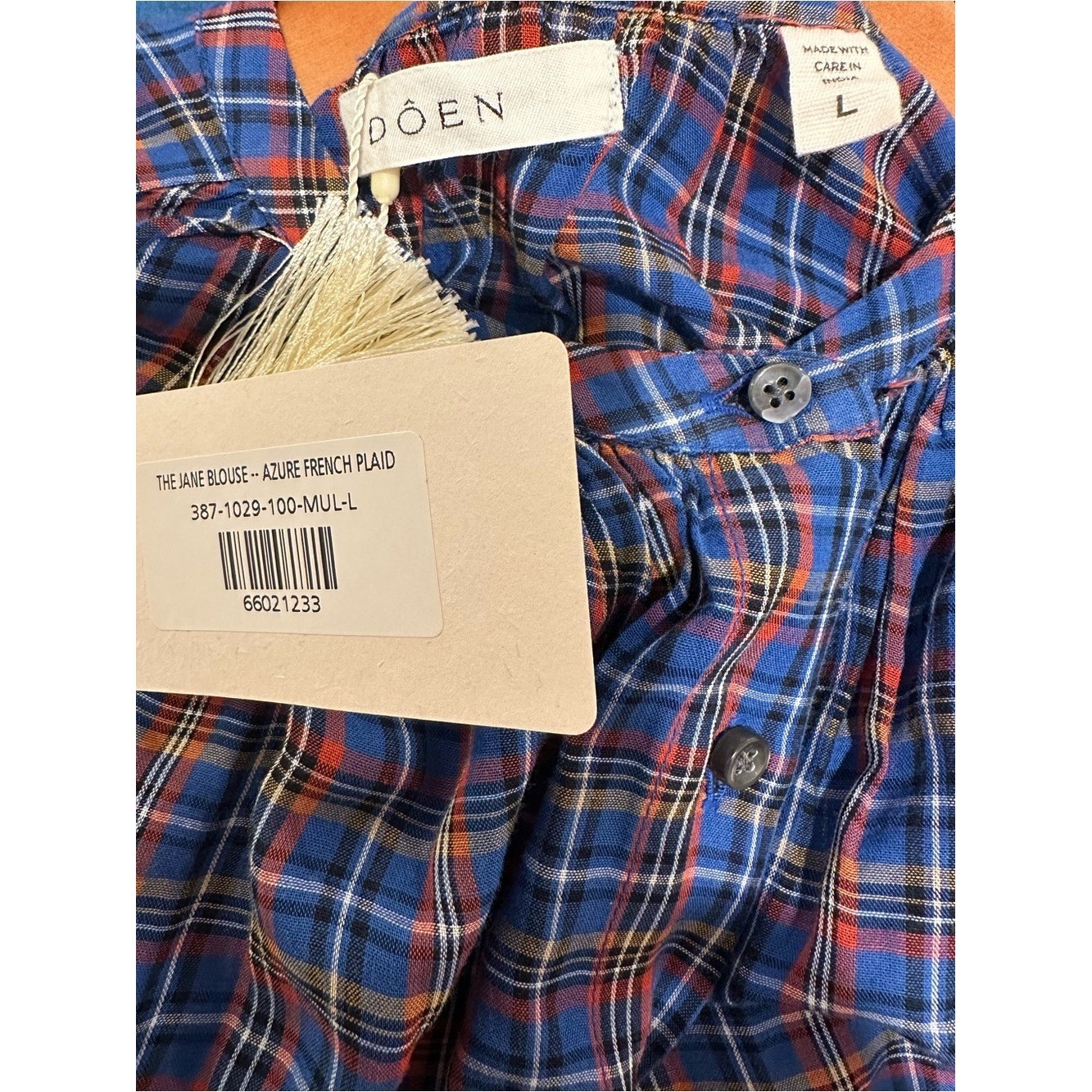 Doen The Jane Blouse – Azure French Plaid NWT please see description