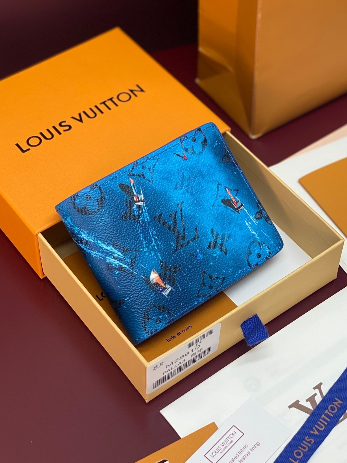 Louis Multiple Wallet Monogram Bleach Sailboat Blue New