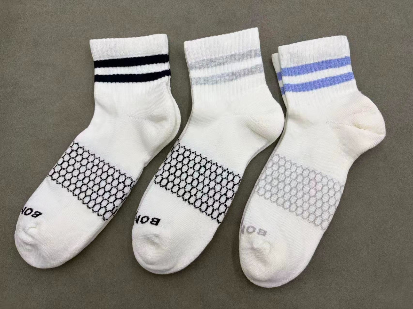 Men’s BOMBAS Retro stripes Quarter socks Size Large 9-13 3 Pairs White