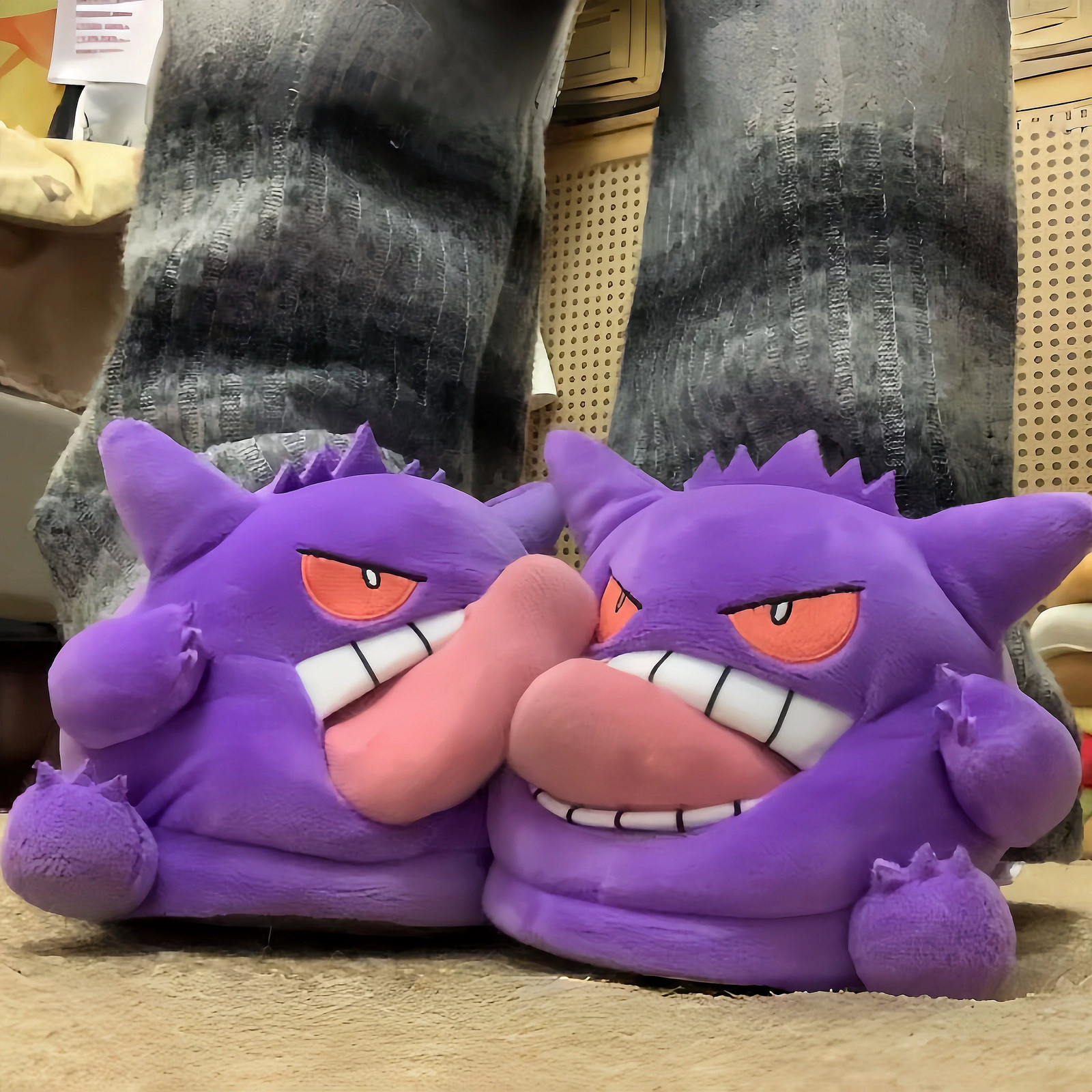 Gengar Open-Toe Plush Slippers Set, One Size Fits All Cute Cartoon Socks Gift