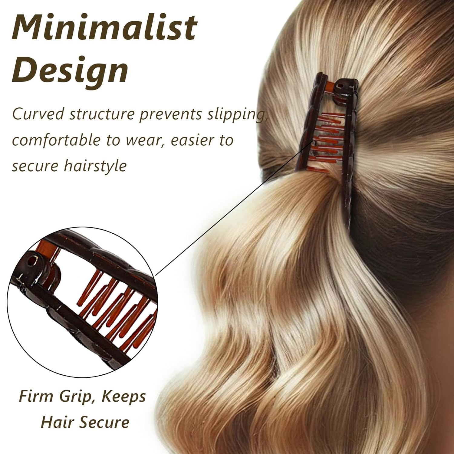 2PCS Large Curvy Hair Claw Banana Clip Vintage Simple Hair Claw Hair Accessories