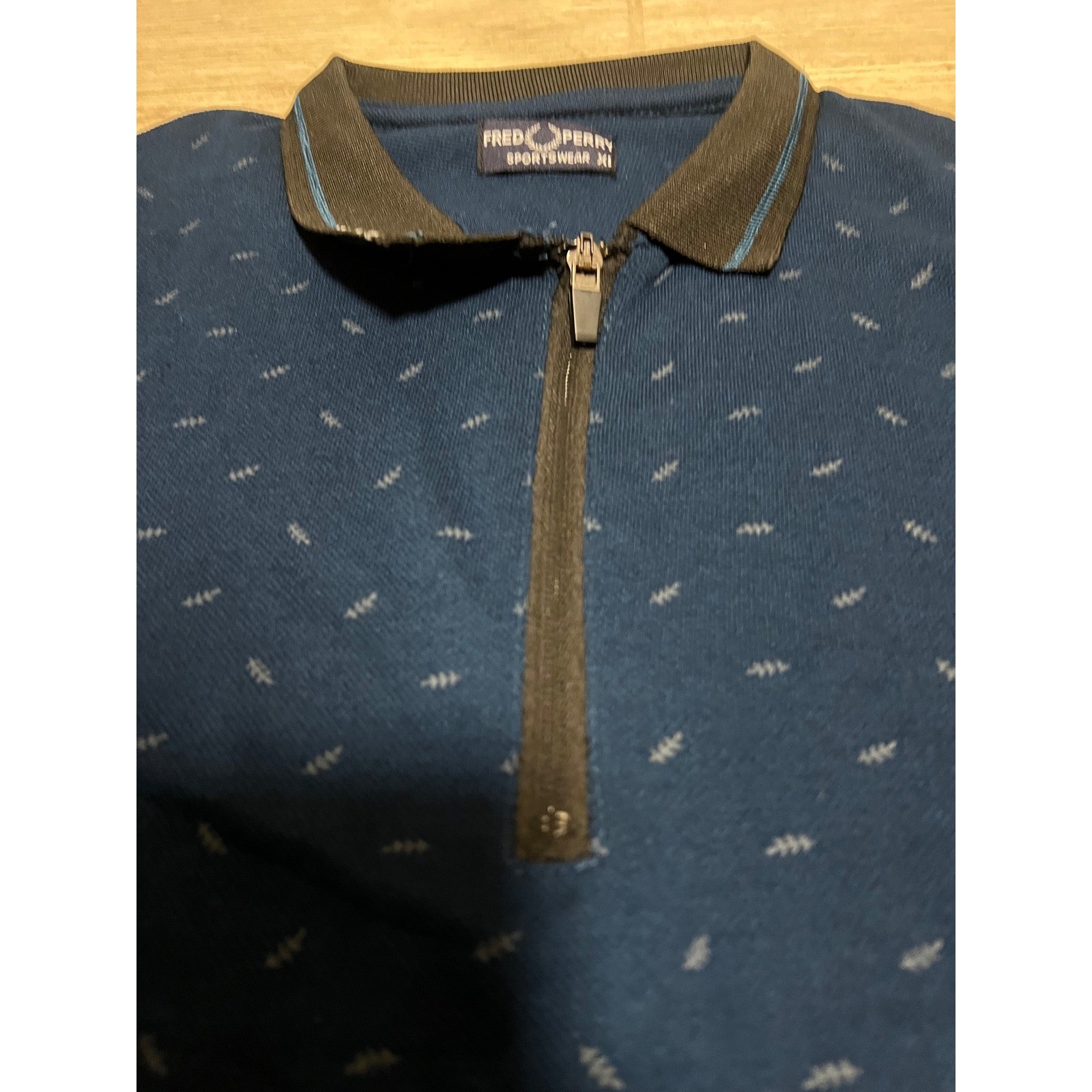 Fred Perry Mens Vintage Blue All Over Print Zip Polo Shirt XL Punk Oi! GBH