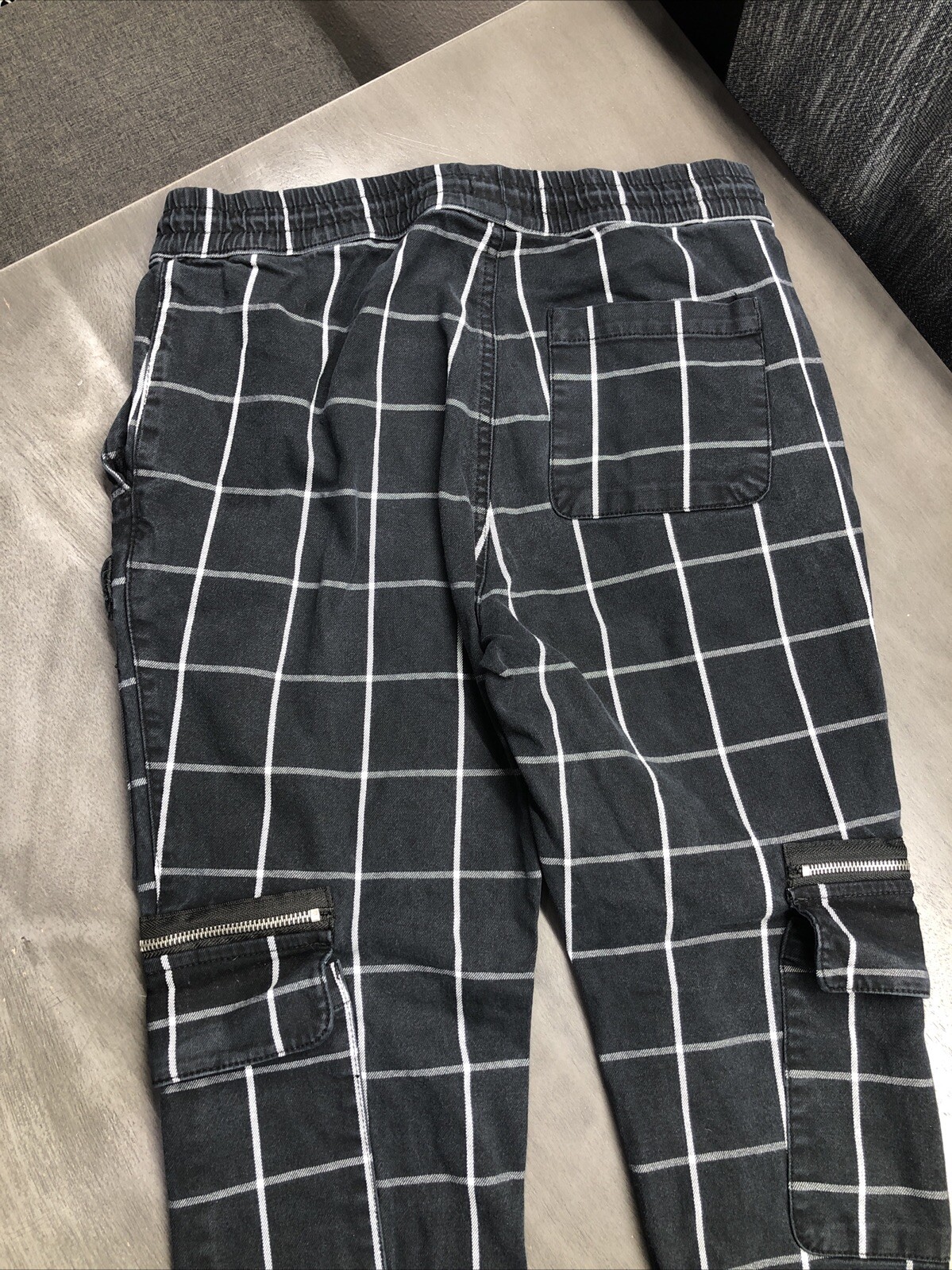 Hot Topic Womens Size M Cargo Jean Pants Black White Checkers Zippers