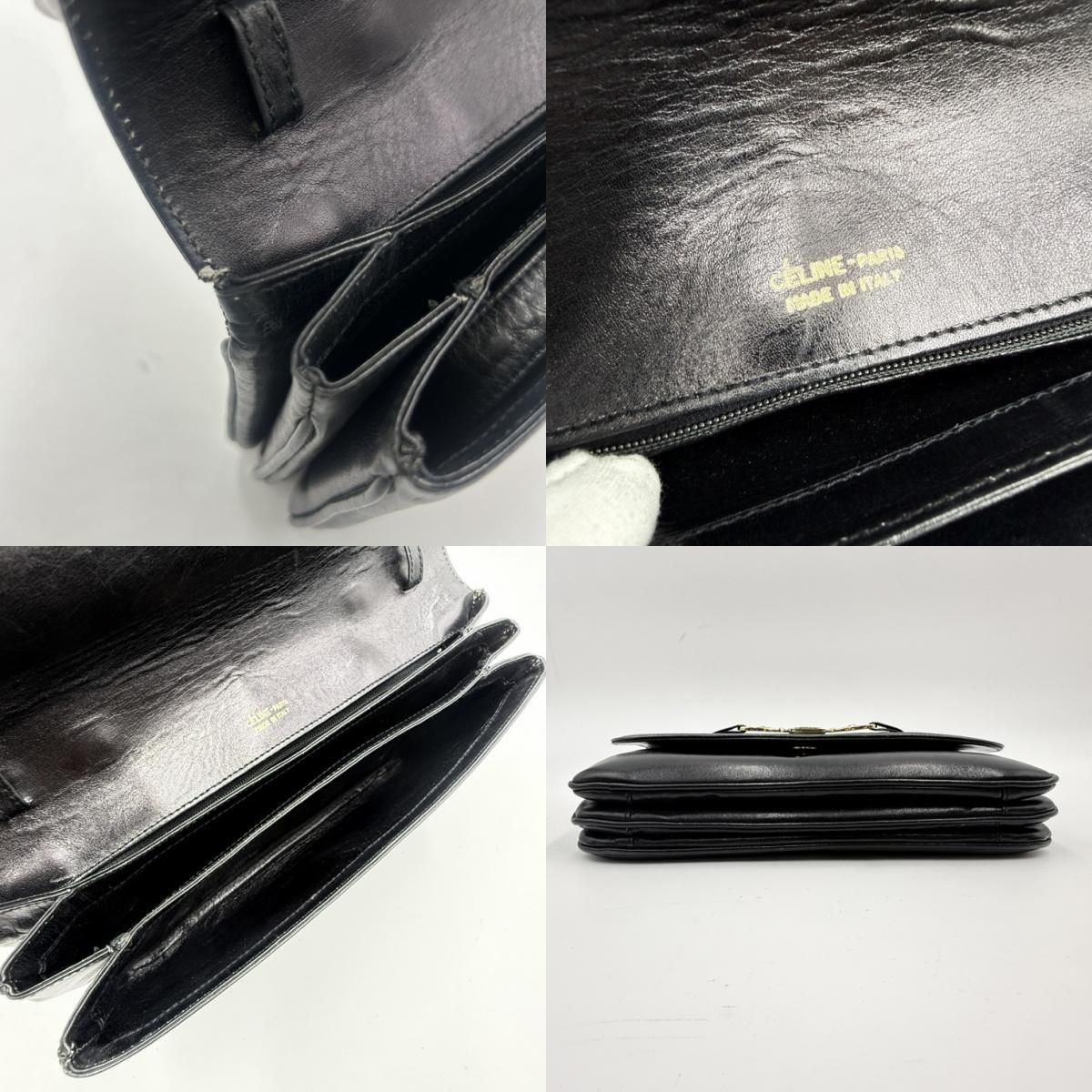 CELINE (Celine) Carriage Hardware Vintage Shoulder Bag Leather Black Gold Hardwa