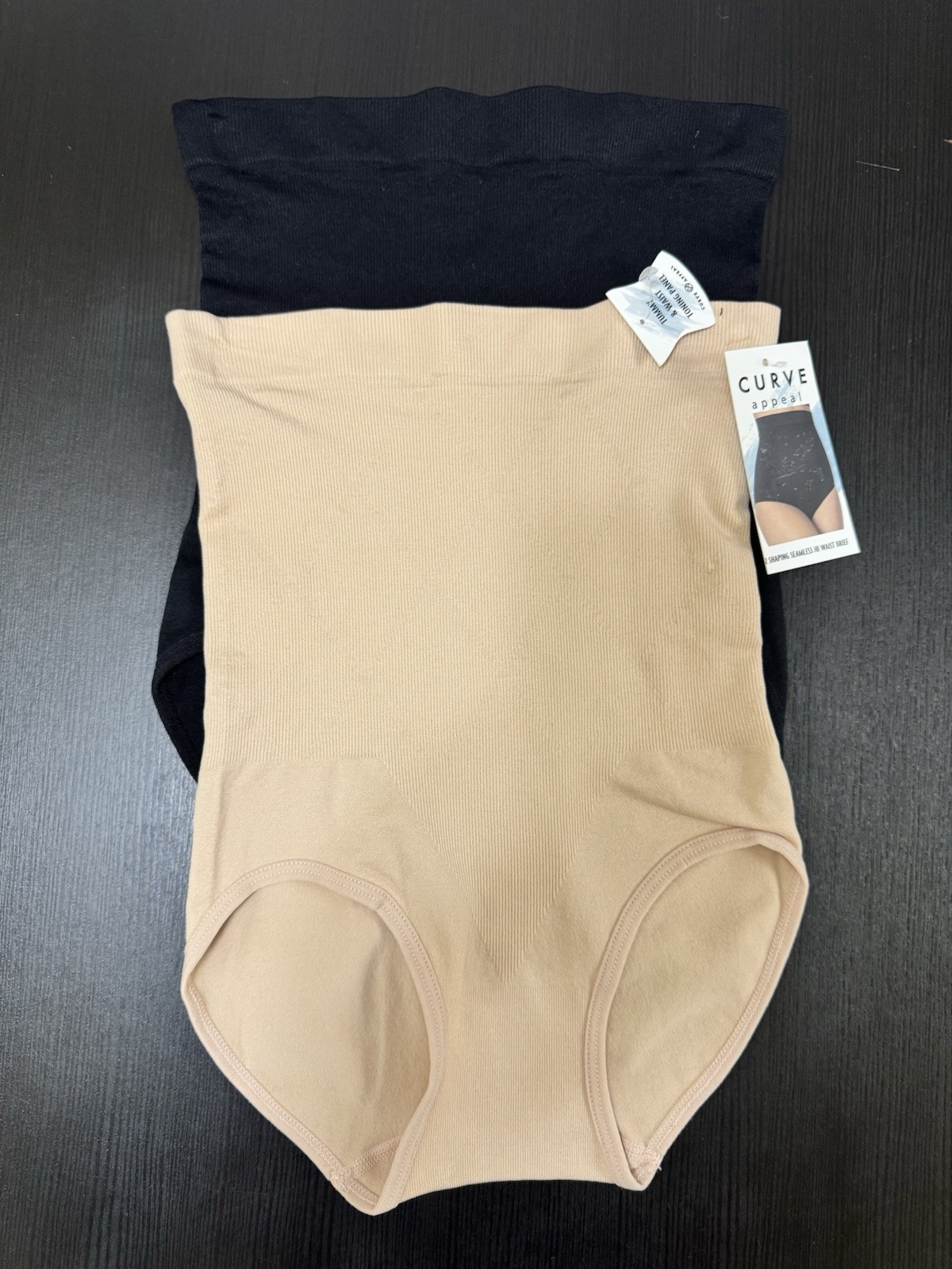 Curve Appeal High-Waisted Firm Compression Seamless Briefs 2 Pack S Beige Black