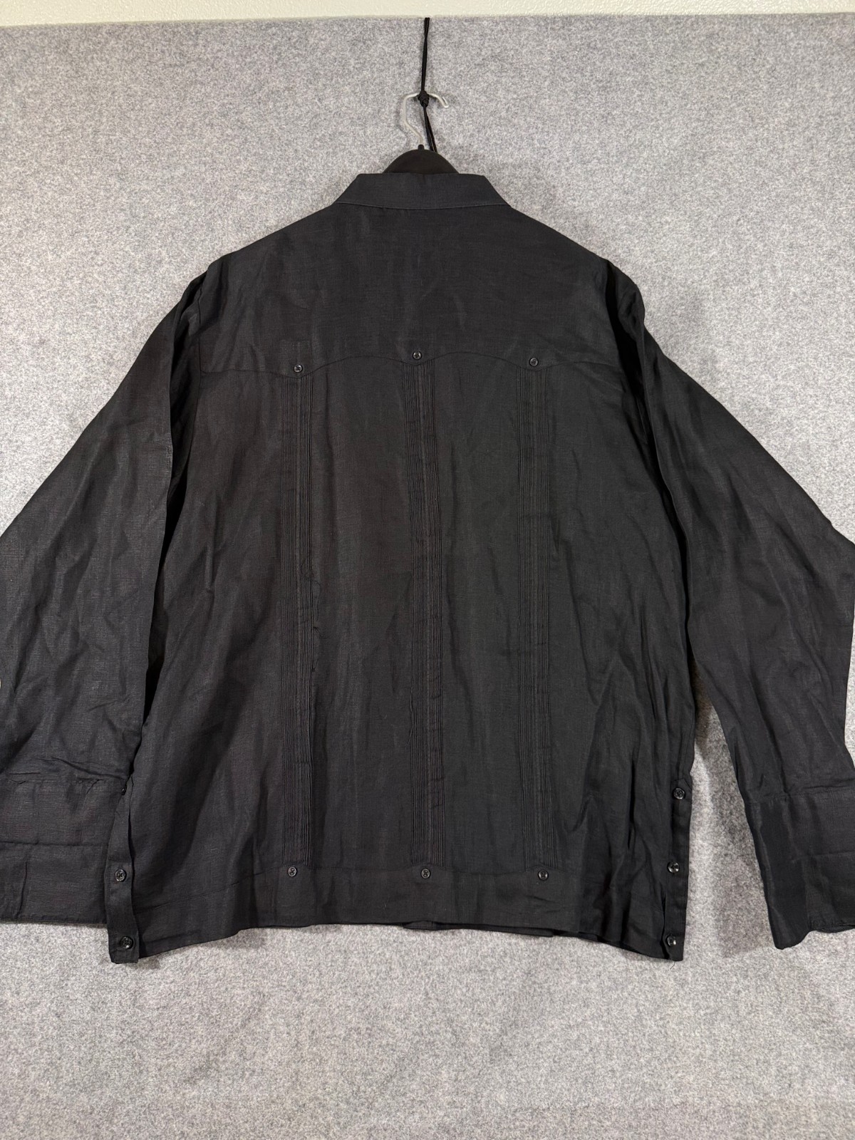 Mojito Signature Co. Guayabera Wedding Shirt Mens XL Black Linen French Cuffs