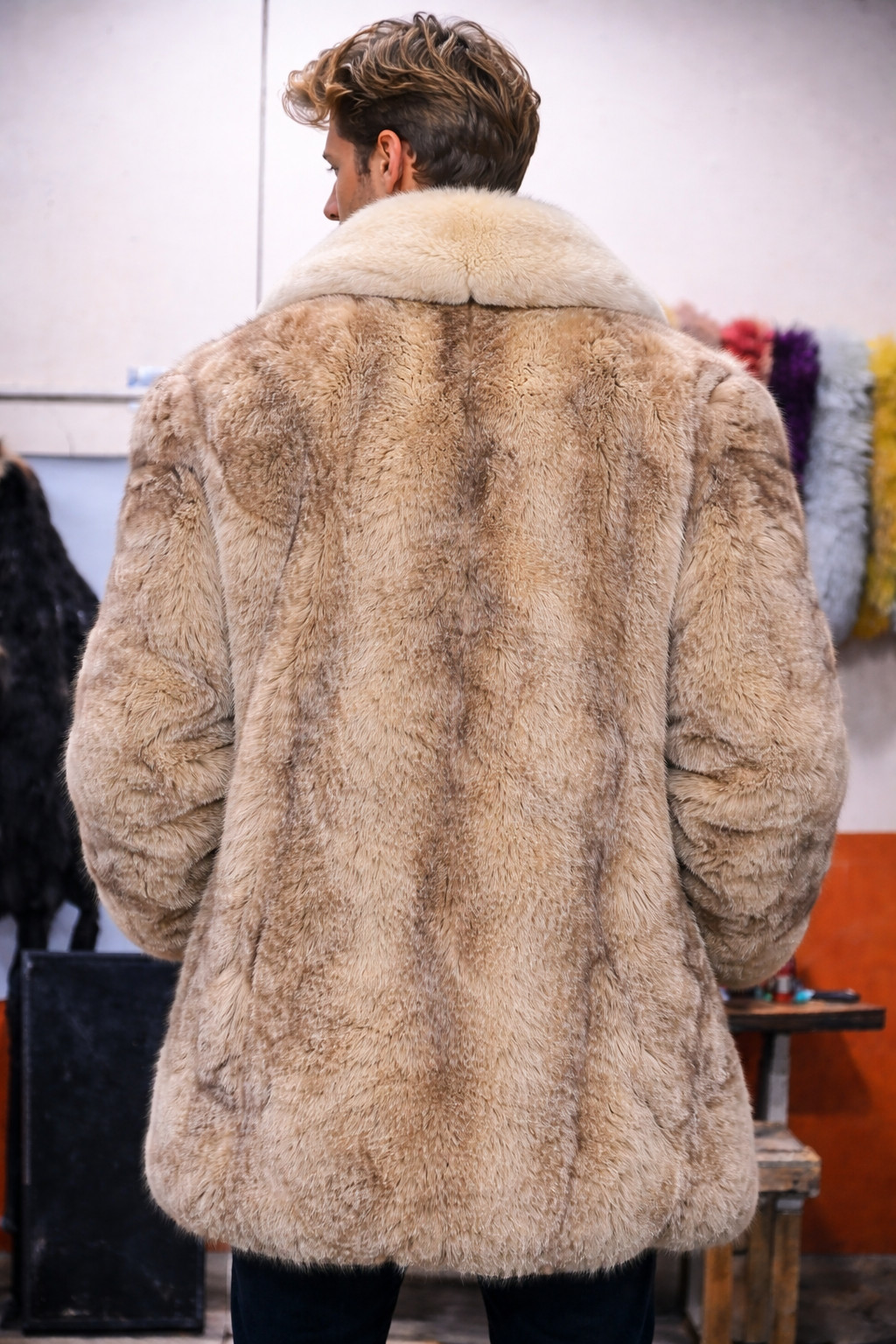 Men’s Real Beige blue Fox Fur Coat – Luxurious Warmth and Style