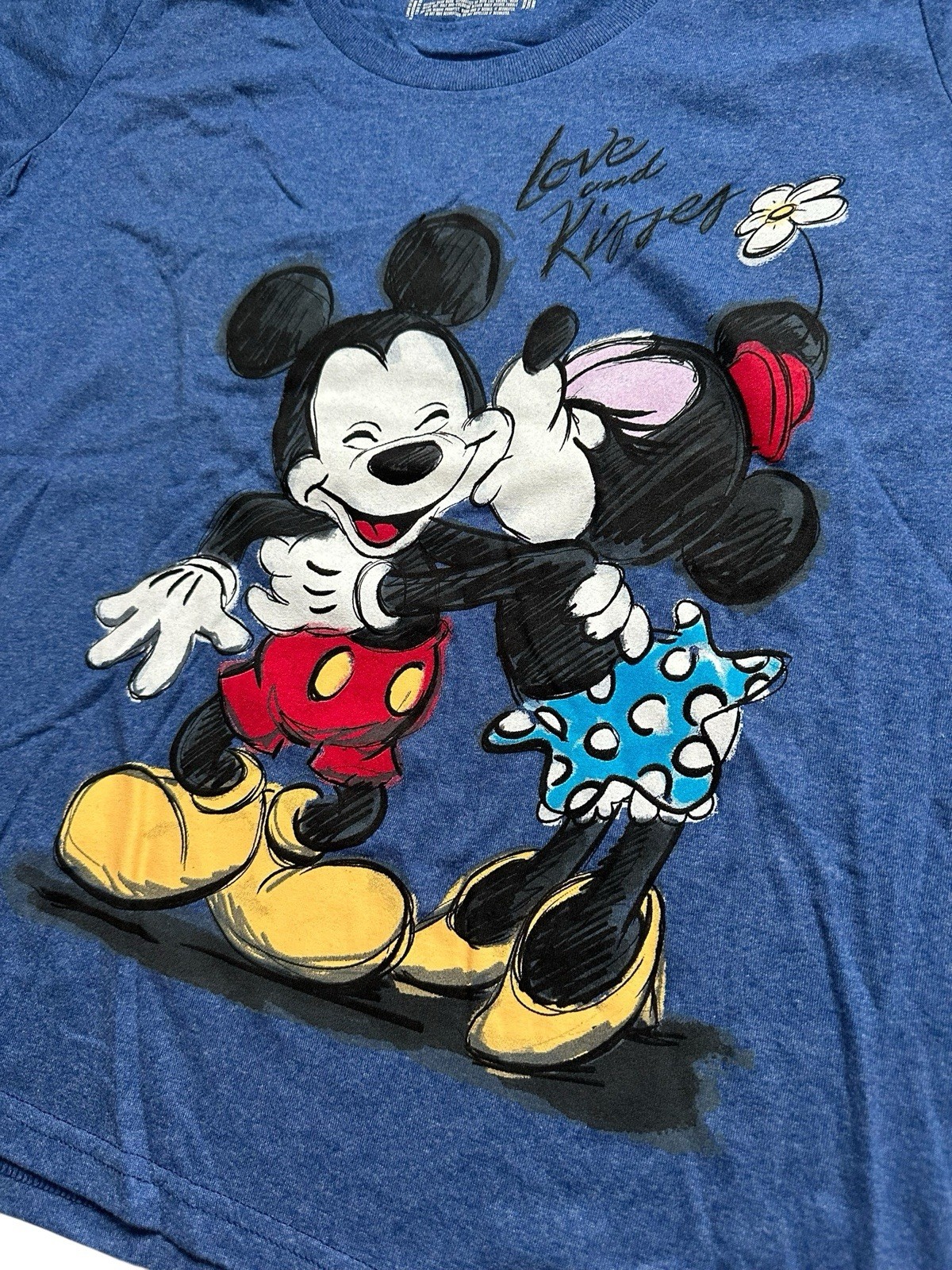 Retired Disney Store Love and Kisses Minnie & Mickey T-shirt Blue Shirt Size XL