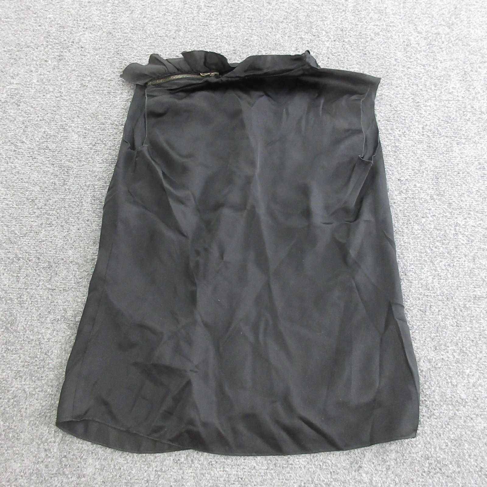 Lanvin Blouse Womens 36 Black Silk Satin Ruffle High Neck Sleeveless Top France