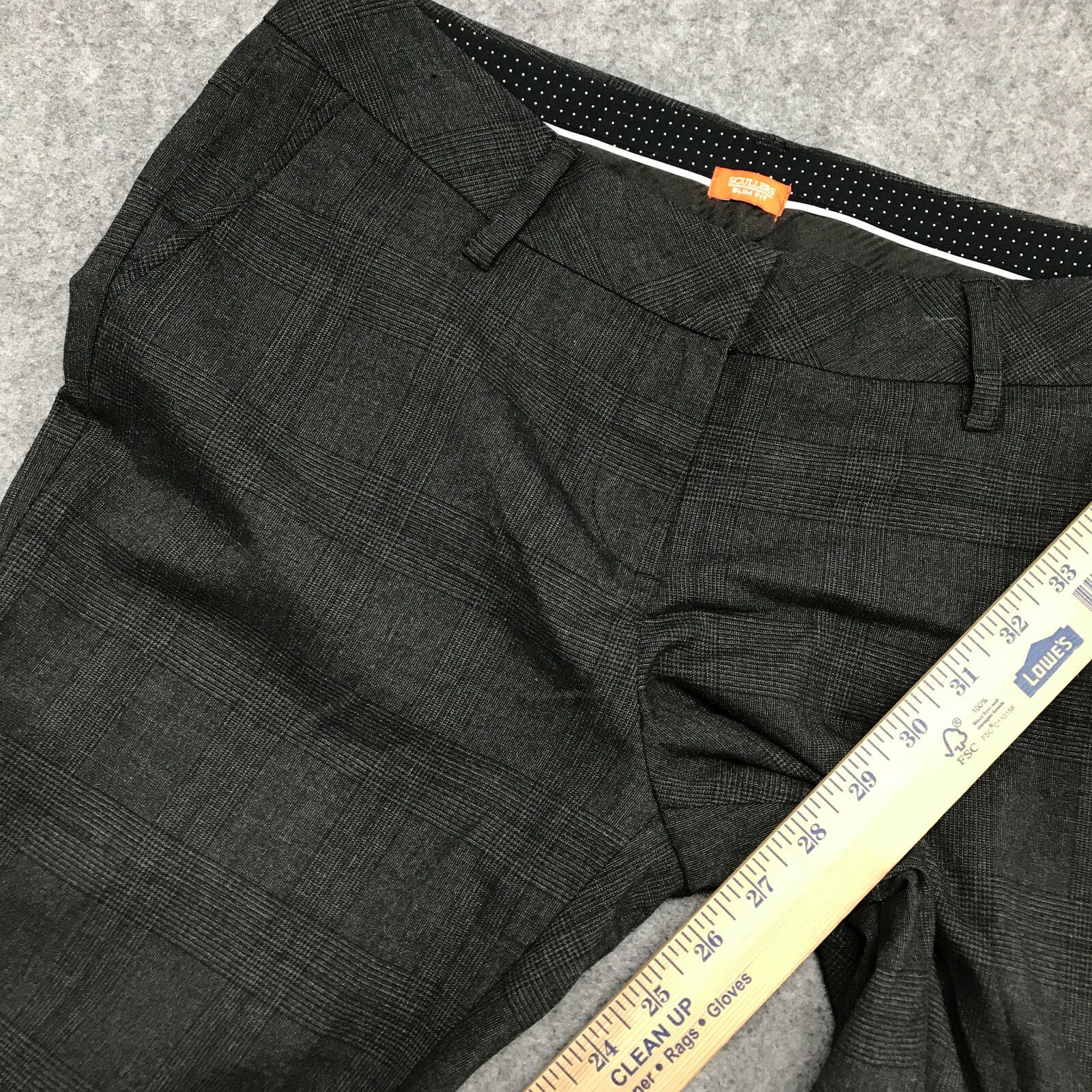 Scullers Pants Womens 30 Slim Fit Black Plaid Flat Front Regular Waist Pockets