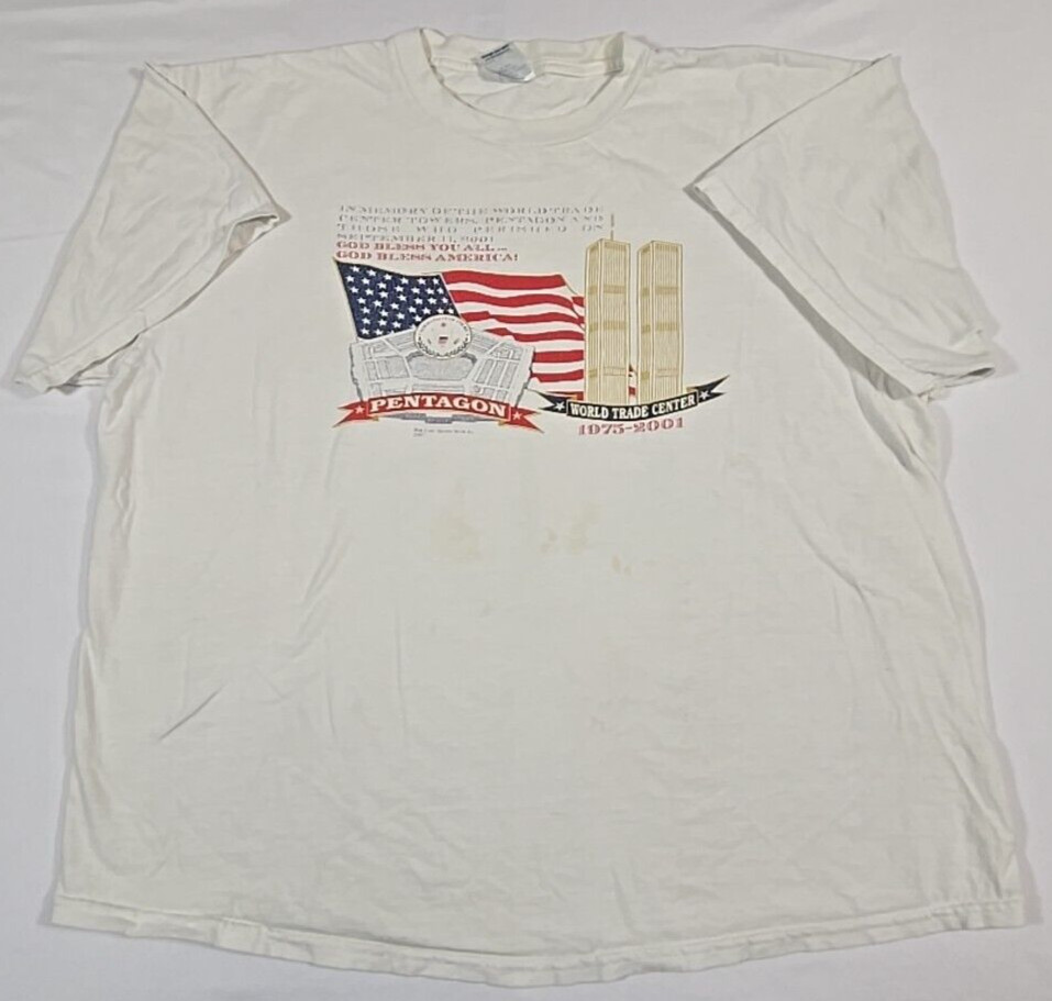 Vtg White God Bless America 911 World Trade Center Memorial T-Shirt – Size XL