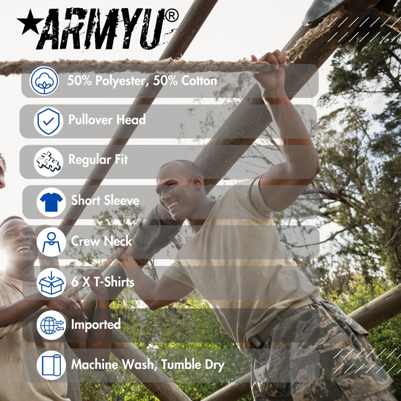 AR 670-1 Army Compliant Coyote Brown Mens Military T-Shirt MultiCam OCP 6-Pack