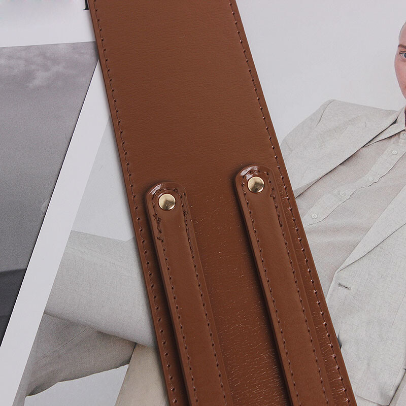 Women Cowhide Leather Corset Belt Double Prong Buckle Wide Decorative Waistband