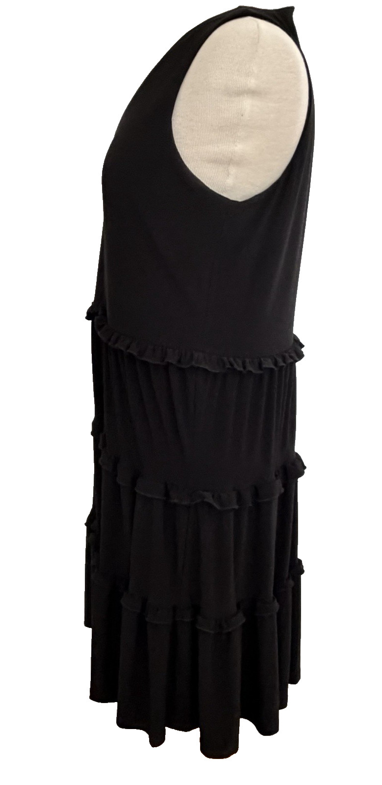 TOMMY HILFIGER Size 8 Dress Black Tiered Ruffles Sleeveless Stretch Knit Capsule
