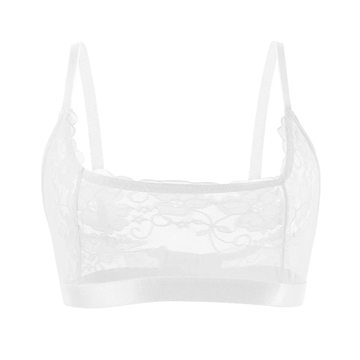 Women Sheer Floral Lace Wire-Free Bra Adjustable Strap Unpadded Bralette