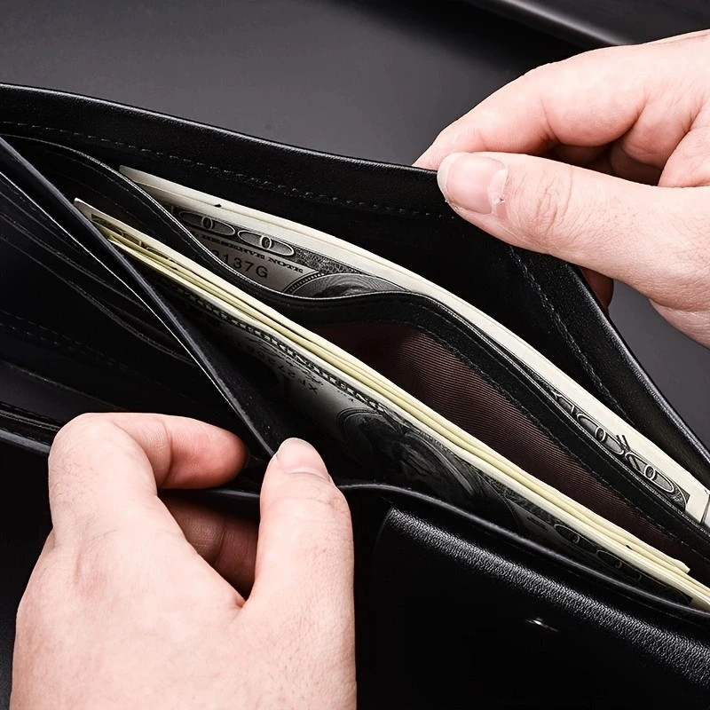Fashion Men’s Solid Color Horizontal Short Style Leather Wallet with Multiple