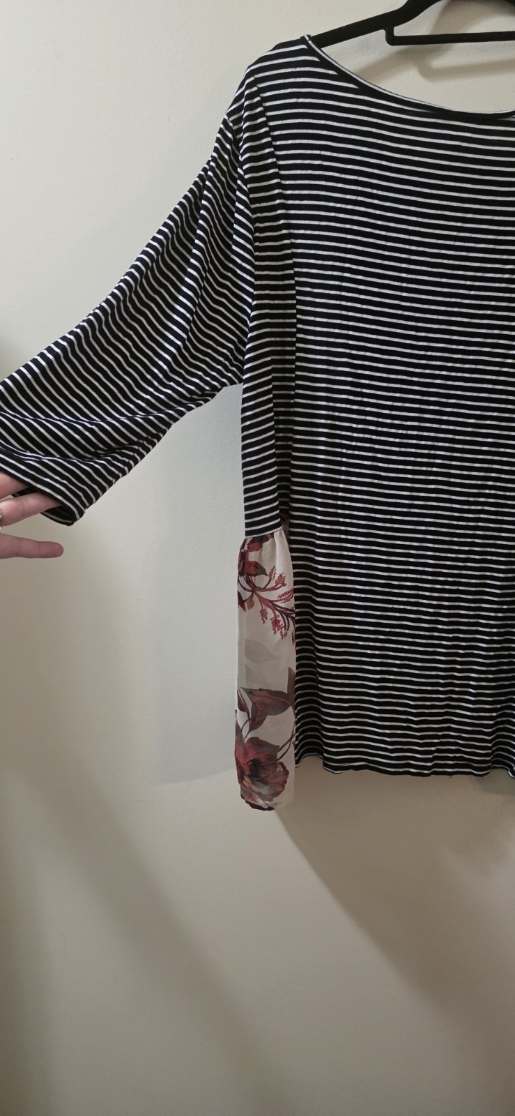 Tria Tria Mixed Media Top 3/4 Sleeve Striped Floral Contrast Blouse Size 4X #A51