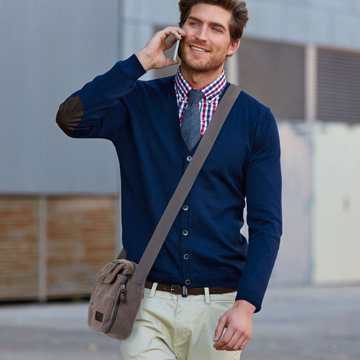 Men’s Canvas Crossbody Bag Phone Tablet Messenger Shoulder Bag Casual Tote Pouch