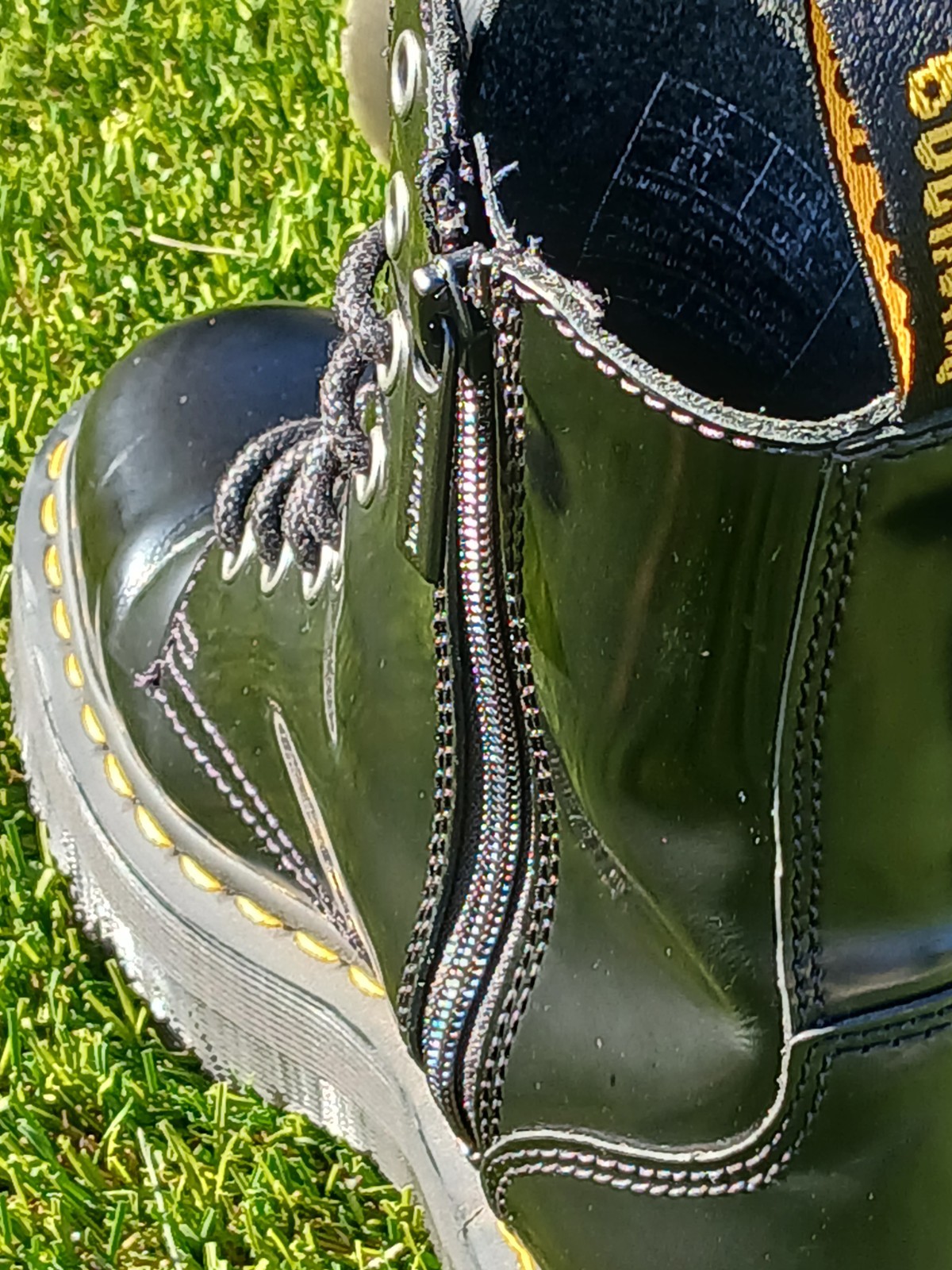 Dr. Martens Black Leather Platform Lace-Up Side Zip Boots + Cream