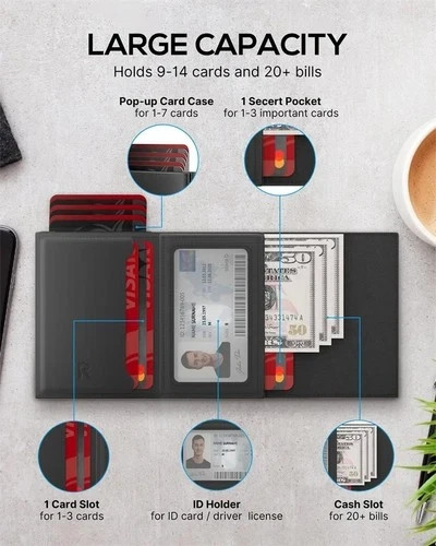 Mens Wallet Card Holder Slim Minimalist Wallet for Men Pop Up RFID Blocking