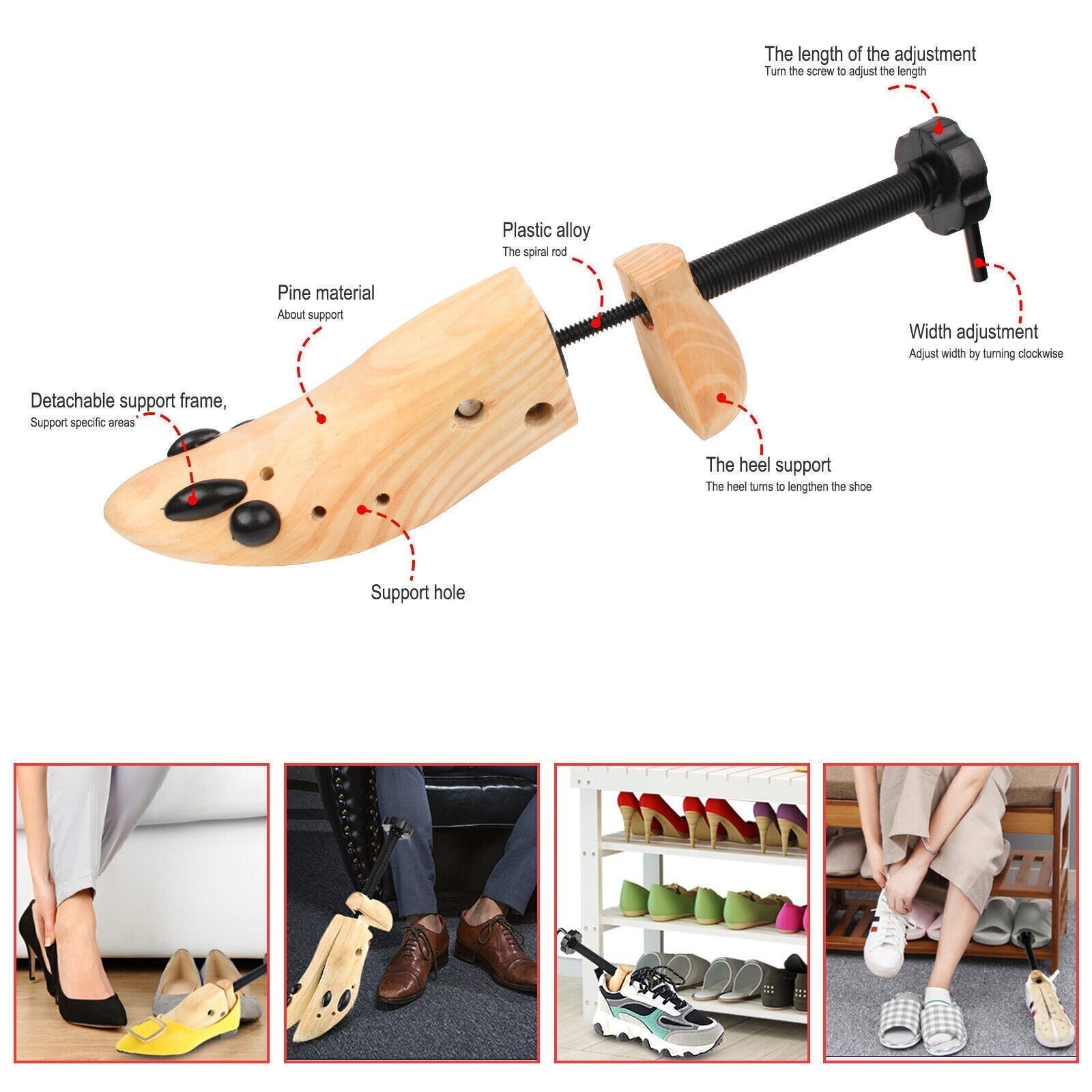 2025 One Pair 2-way Wooden Adjustable Shoe Stretcher for Men Women Size 9-13 New