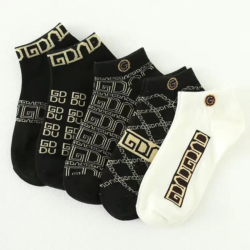 5 Pair Designer Stylish Short Socks Breathable Unisex Cotton Socks