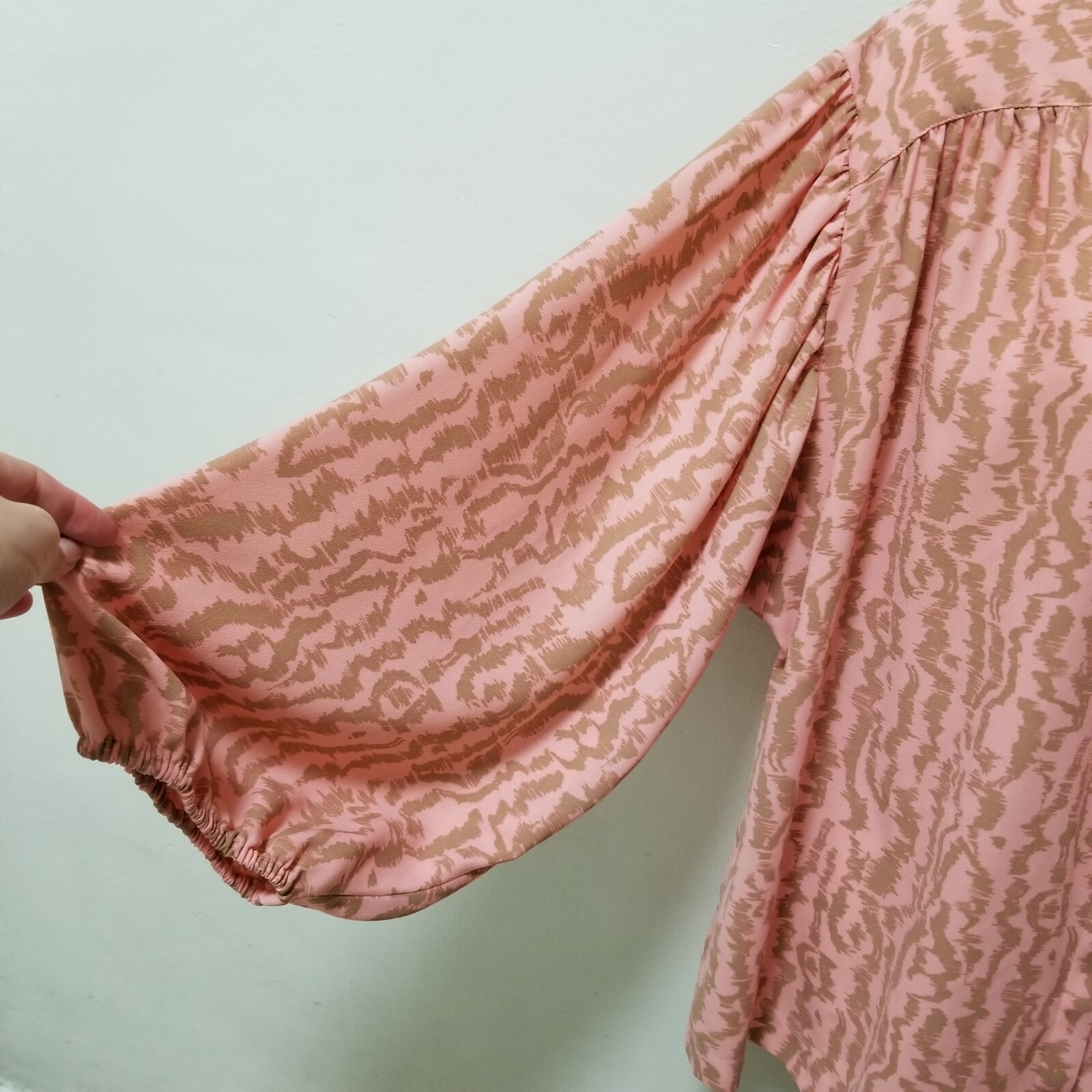 Elizabeth and James Top Blouse Peach Boho Print Button Down Billowy Balloon XXL