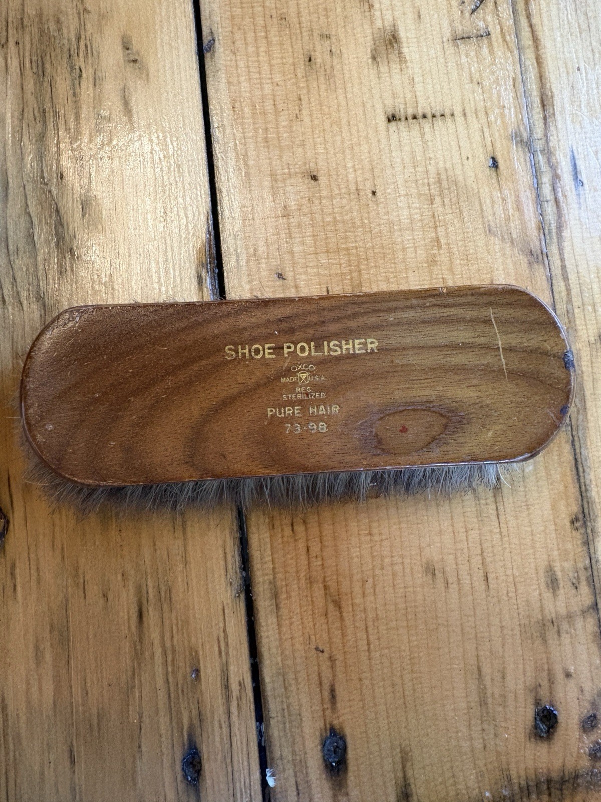 Vintage Wooden Shoe Shine Kit w/ Branded Boot Polish Tins and brushes