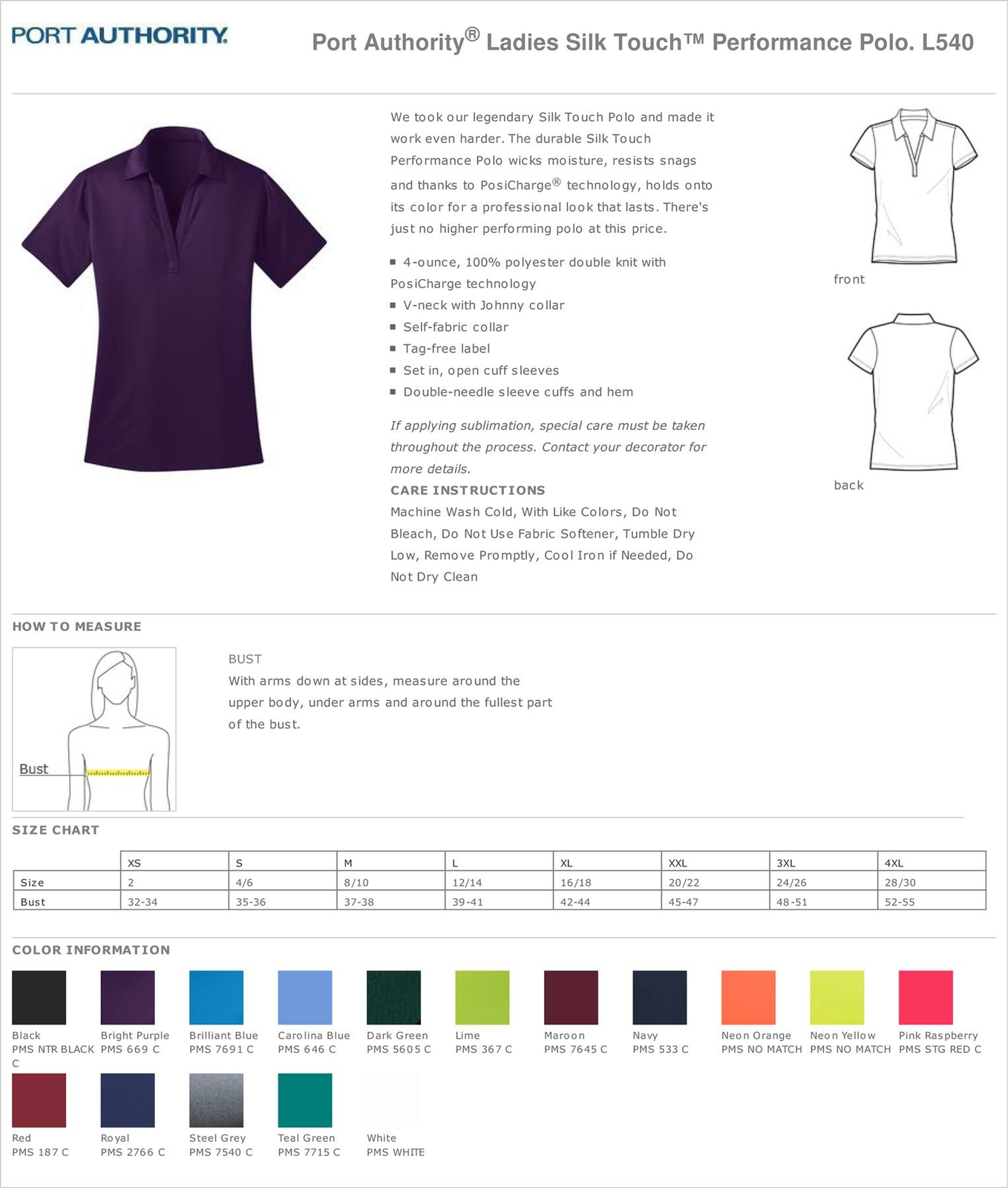 Port Authority Womens Dri-Fit SIlk Touch Performance Polo Golf Shirt M-L540
