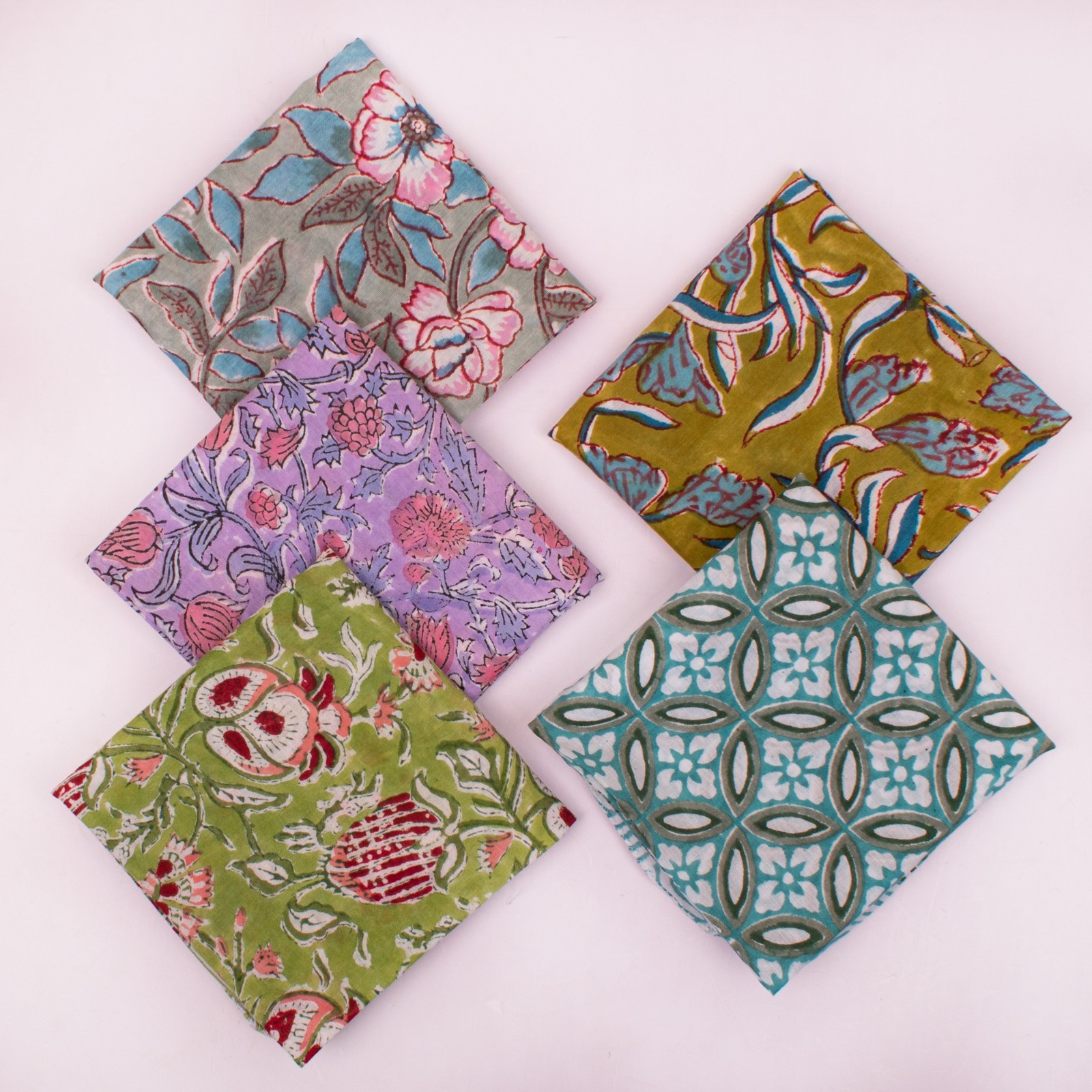 Set Of 5 Bohemian Style Cotton Multi-Color Handmade Square Scarf Cowgirl Bandana