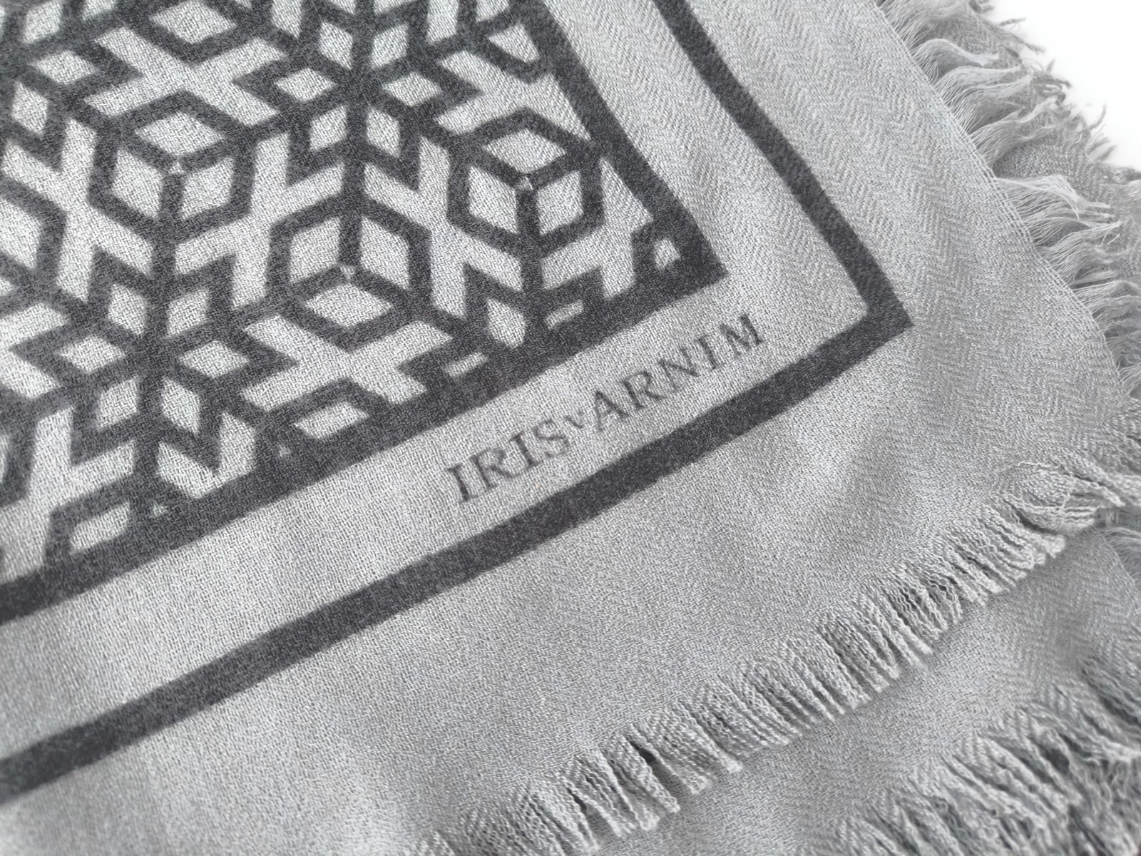 IRIS Von ARNIM Gray XL soft warm cashmere scarf stole geometric 51″