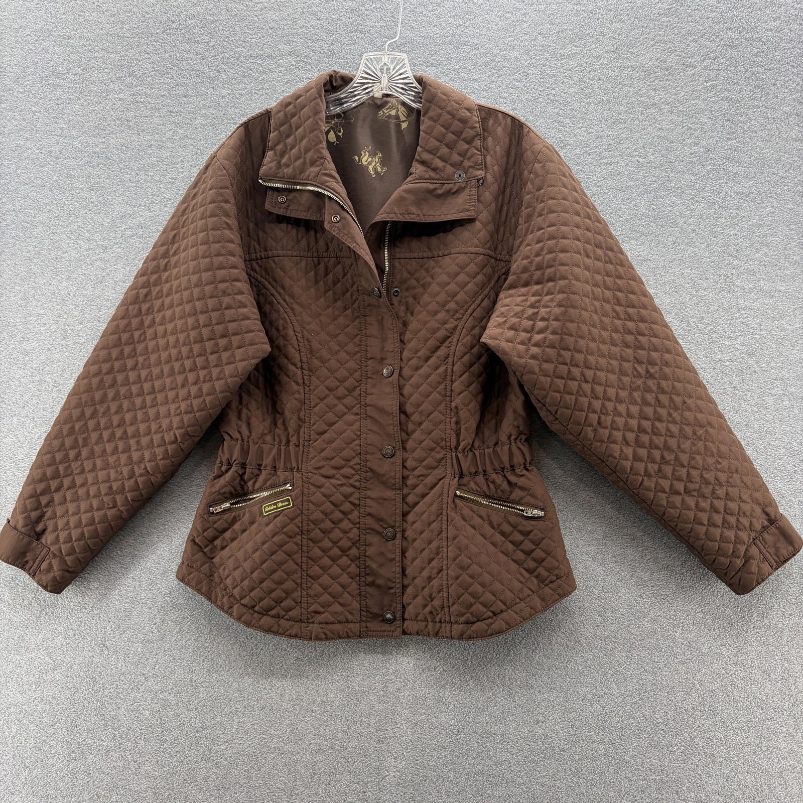 Golden Dress Equestrian Jacket Womens Medium Brown Quilted Zip Pockets Riding