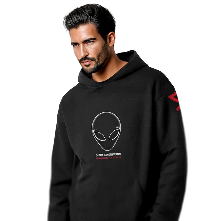 Riley Martin Hoodie Mens Black Alien Graphic Heavyweight Pullover Streetwear