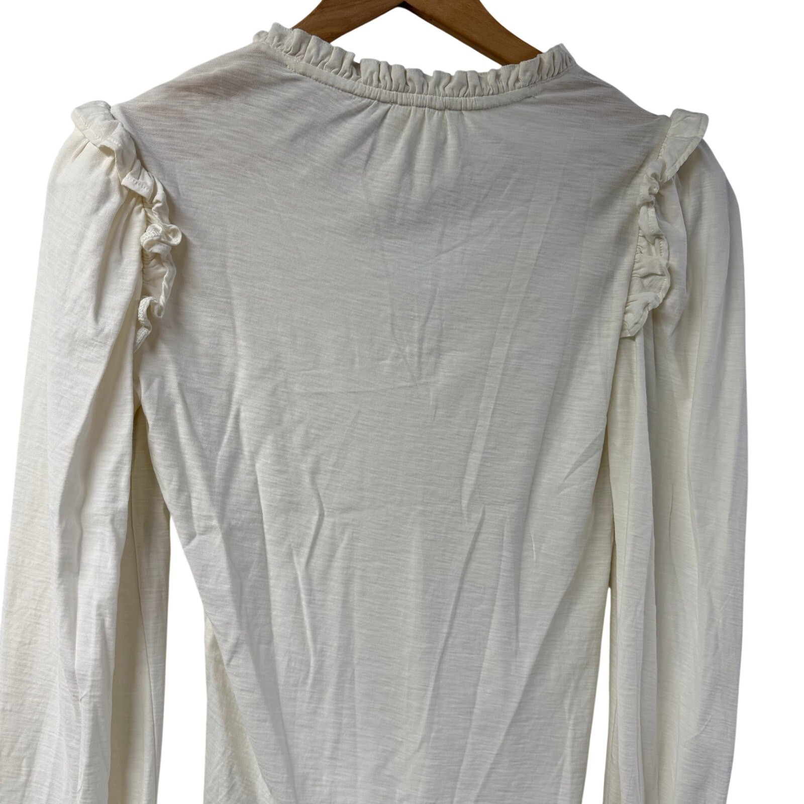 Nation Los Angeles White Ruffle Trim PuffSleeve Top XS Anthropologie Peru Cotton