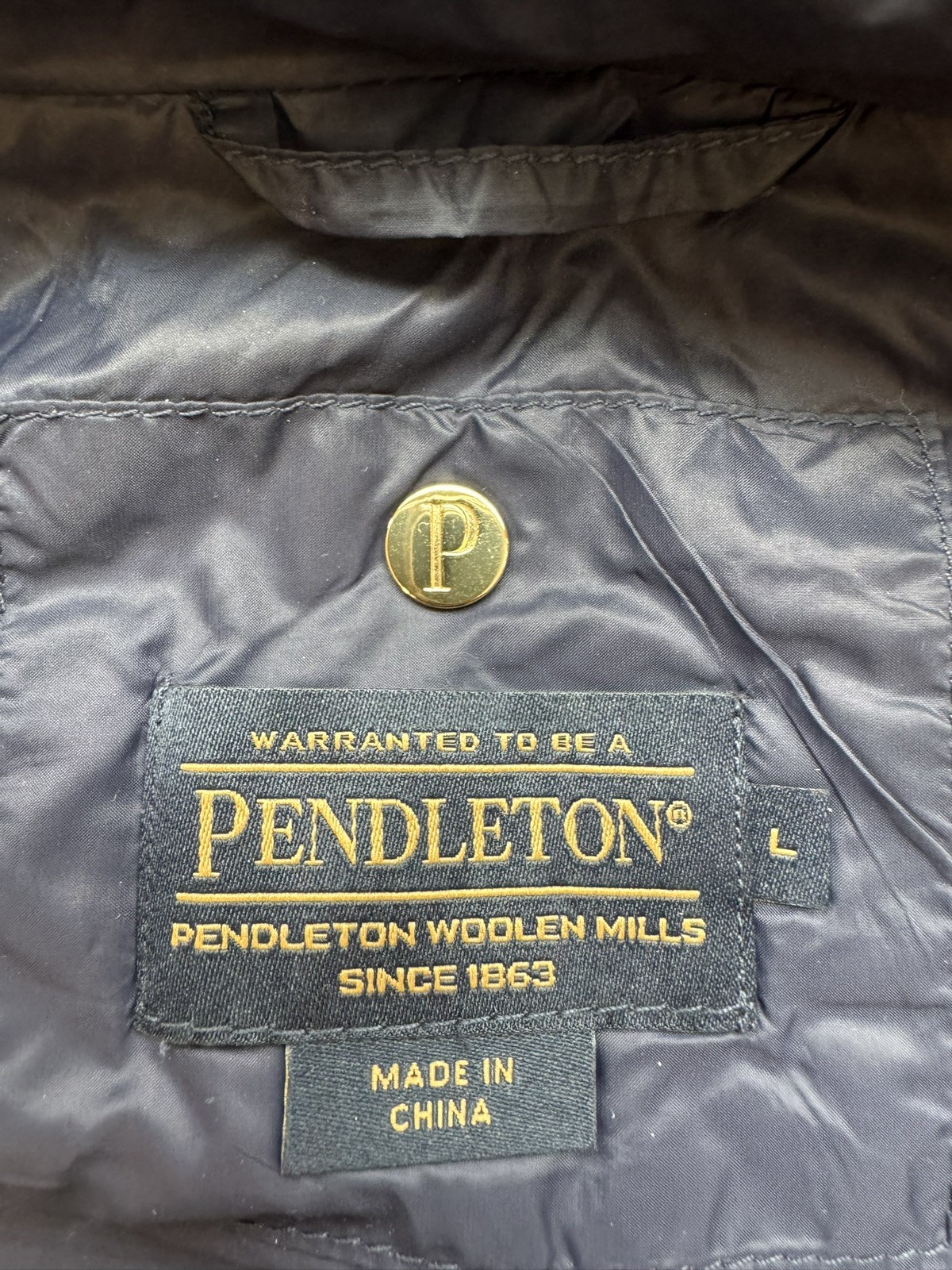 Pendleton Quilted Wool Vest Hood Blue Gold Plaid Medium Aztec Button