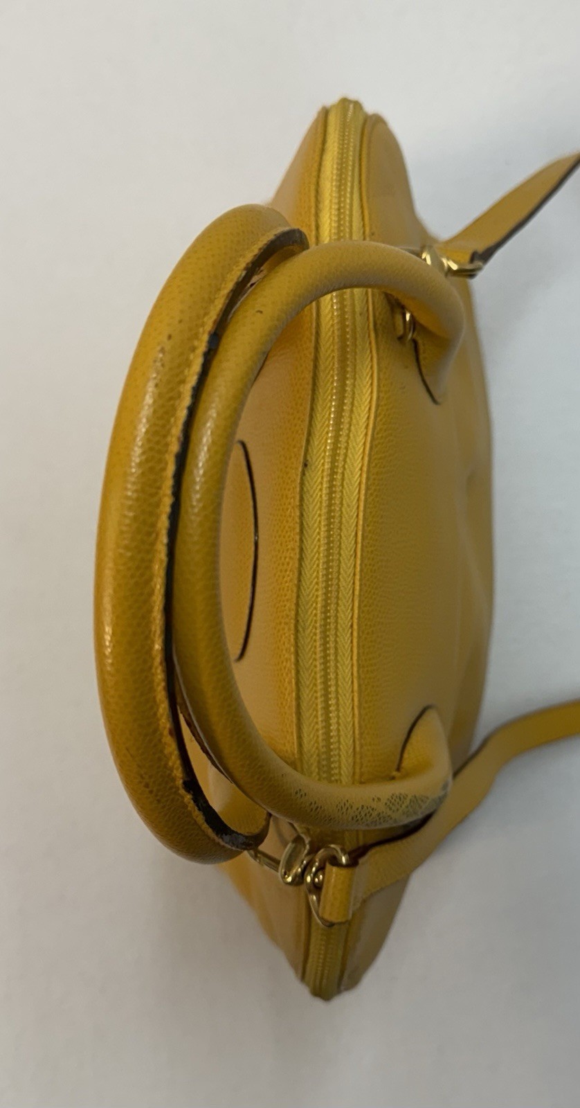 Vintage 80s-90s Stefano Bravo Yellow Leather Italy Bolide-Style Dome Satchel Bag