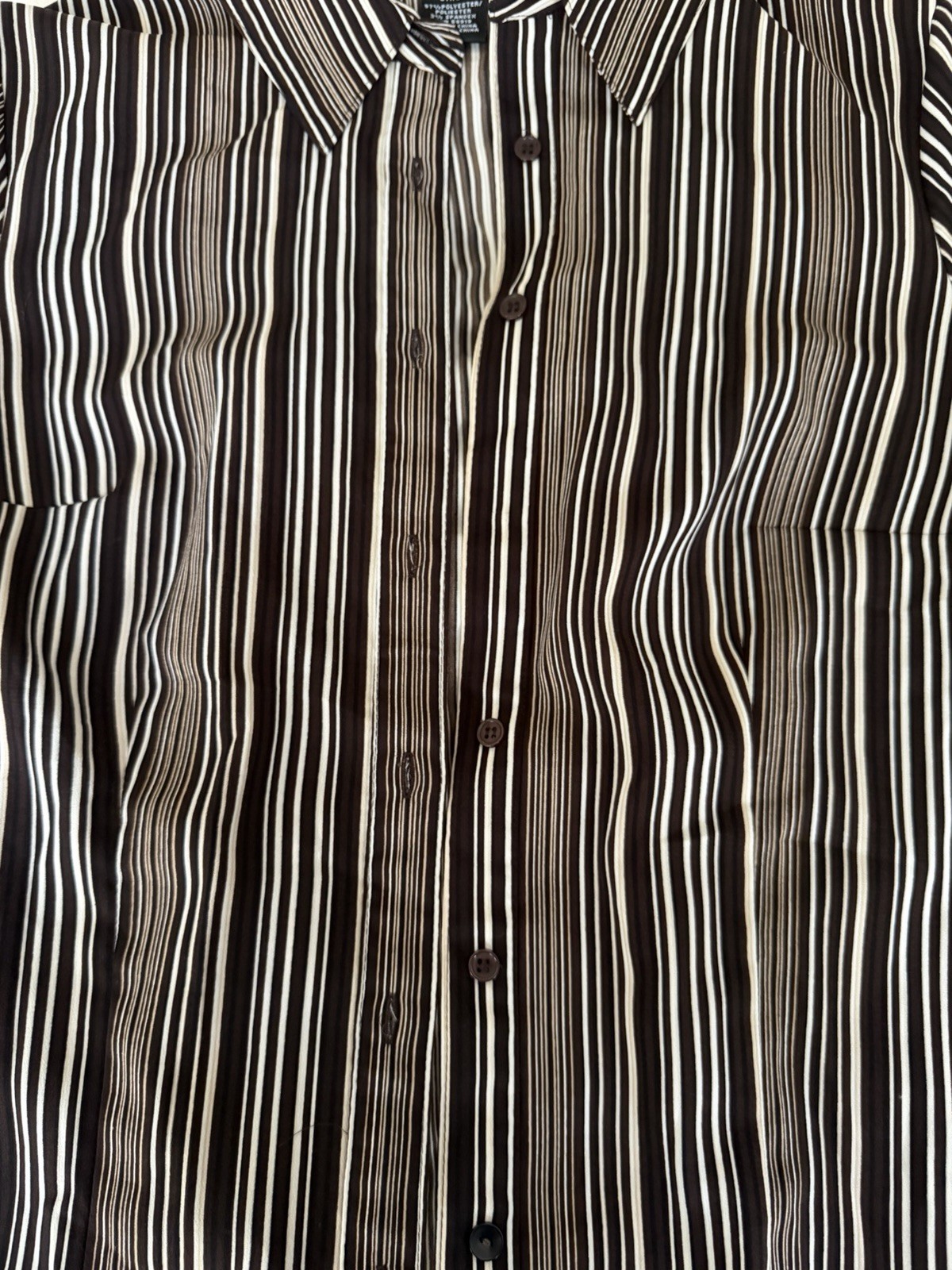 East 5th Petite S Black/White/Gray Striped Collared Button-Up Woven Shirt