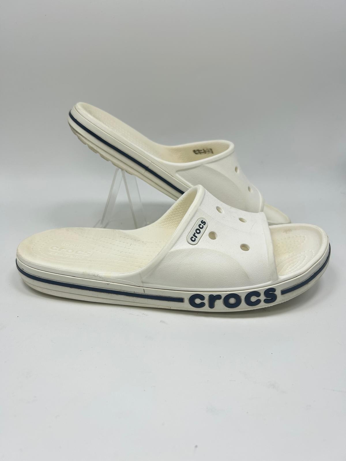 Crocs Bayaband Slide W7 M5 White Rubber Open Toe Slip On Flat Comfort Shoes