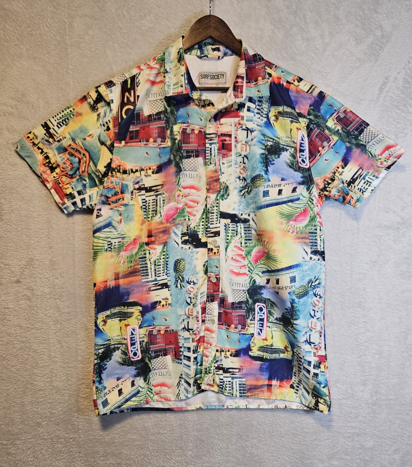 Surf Society Men’s Shirt Sz XL Button-Down Coastal Tropical Casual Fishing Beach
